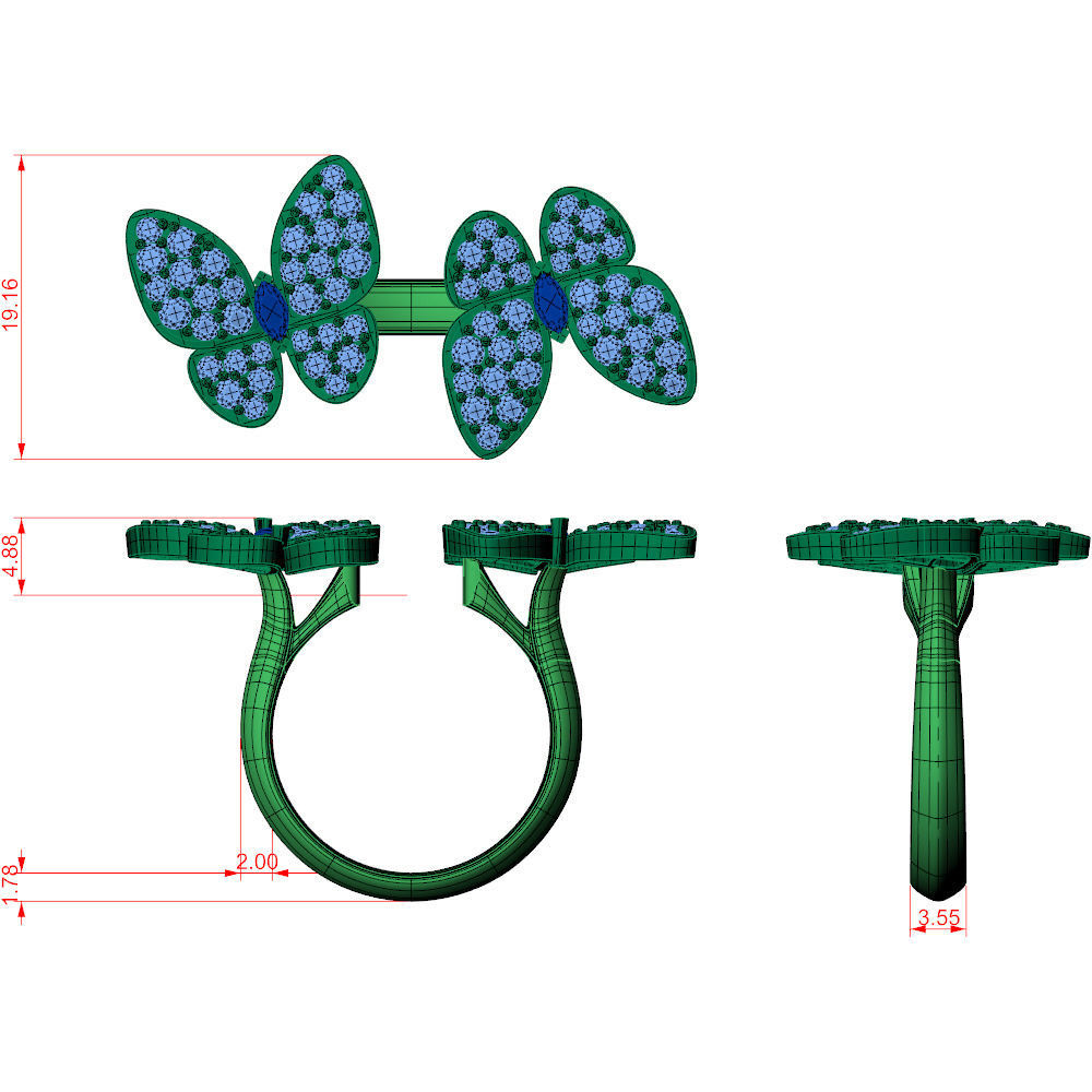 Two Butterfly Between Finger Ring VCA 3D print model_7