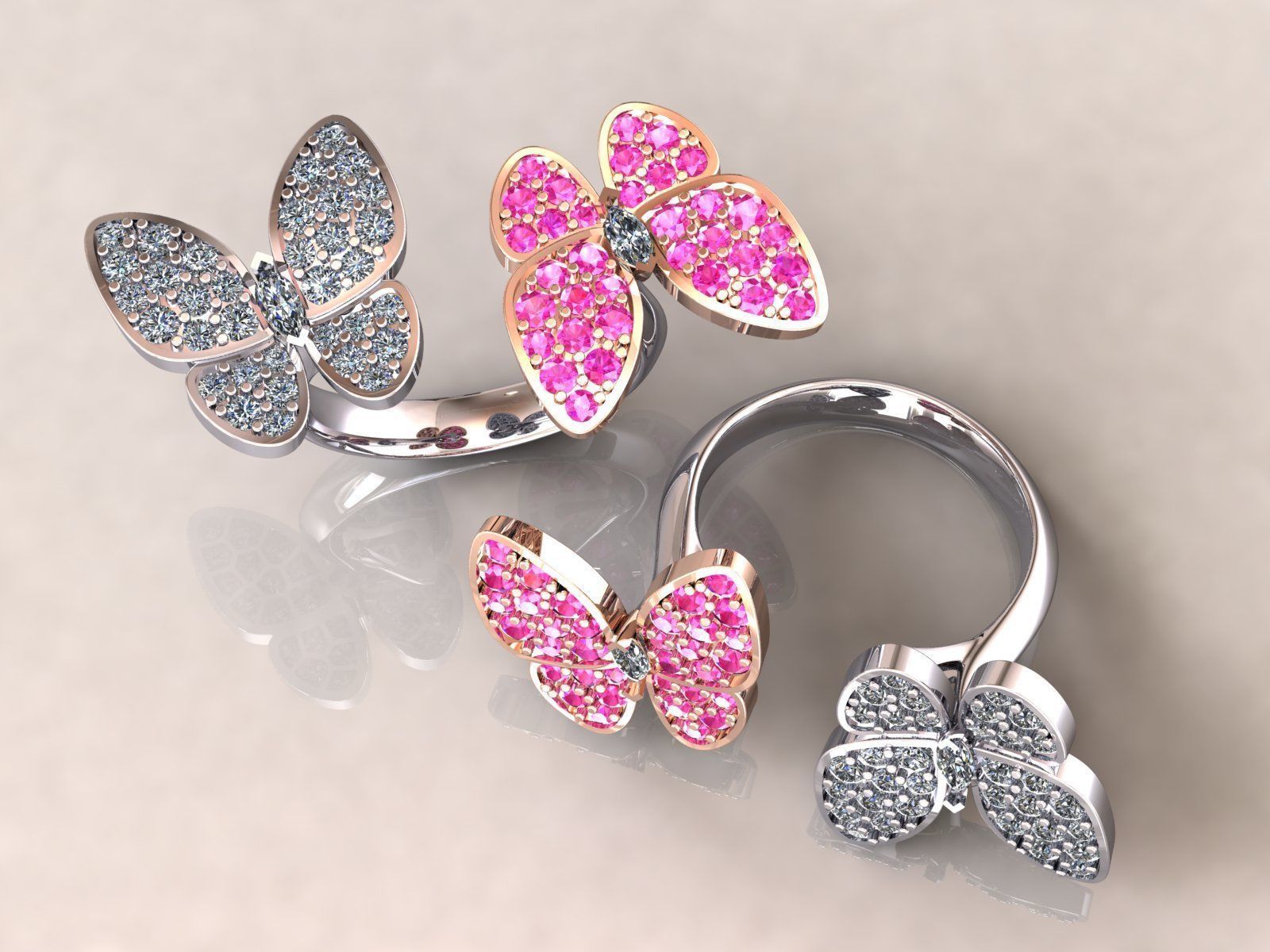 Two Butterfly Between Finger Ring VCA 3D print model_5