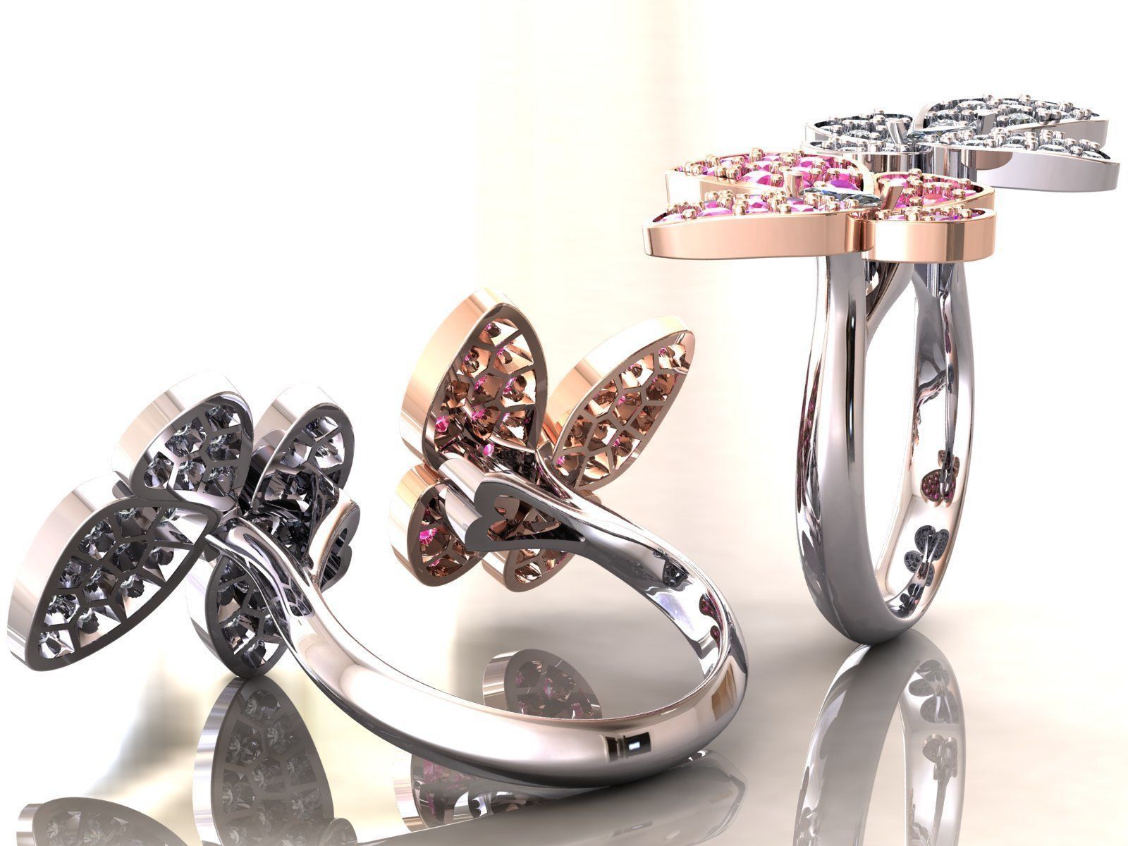 Two Butterfly Between Finger Ring VCA 3D print model_4