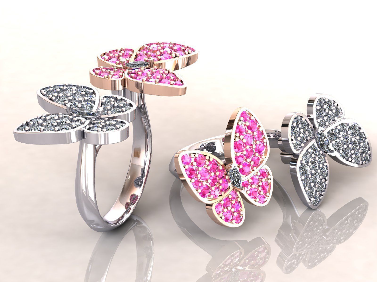 Two Butterfly Between Finger Ring VCA 3D print model_1