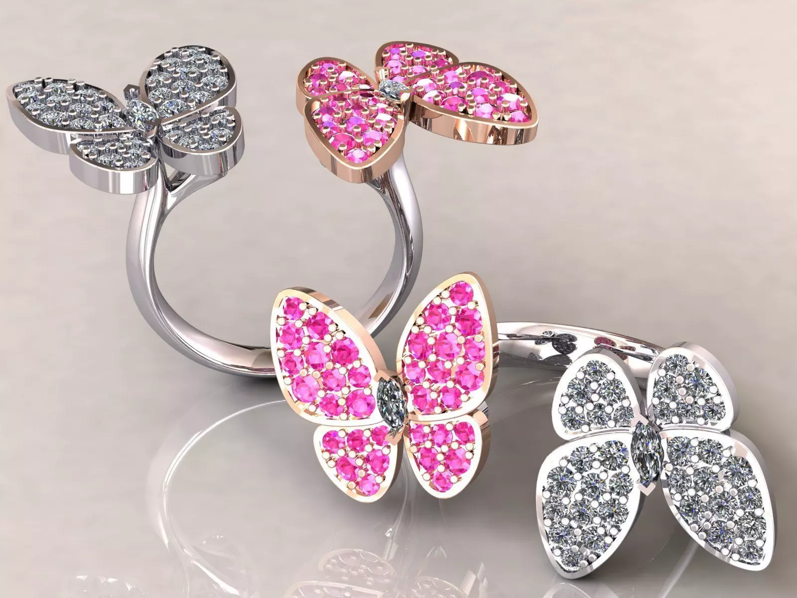 Two Butterfly Between Finger Ring VCA 3D print model_0