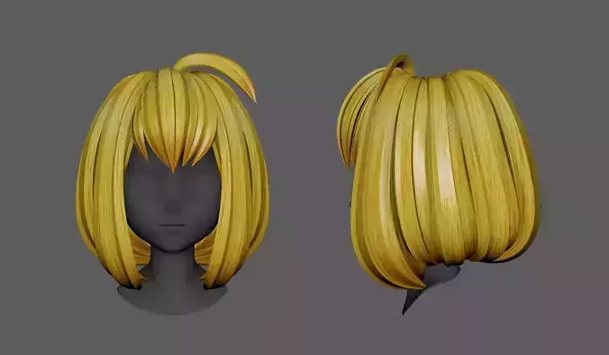 Anime hair style 11 low poly for woman and girl 