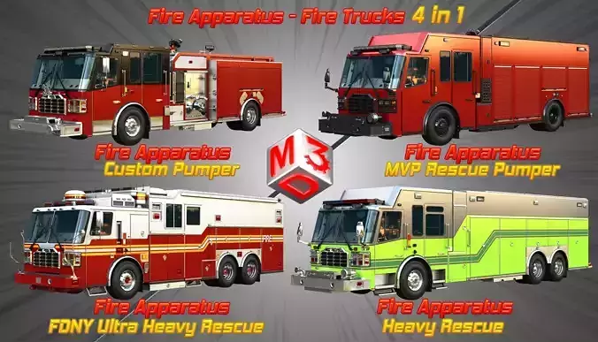 Ferrara Fire Apparatus - Fire Trucks  4 in 1 3D Model Collection