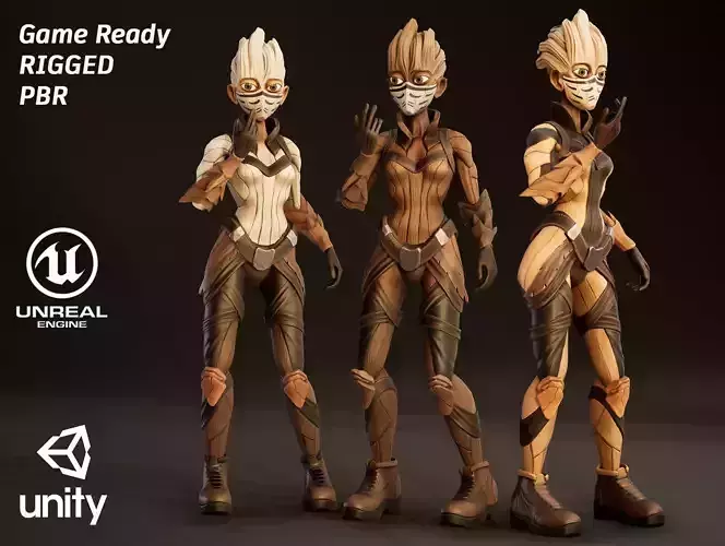Stylized Female Forest Spirit Low-poly 3D model