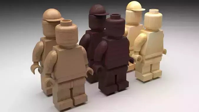 Wooden Lego Mans Set 3D model