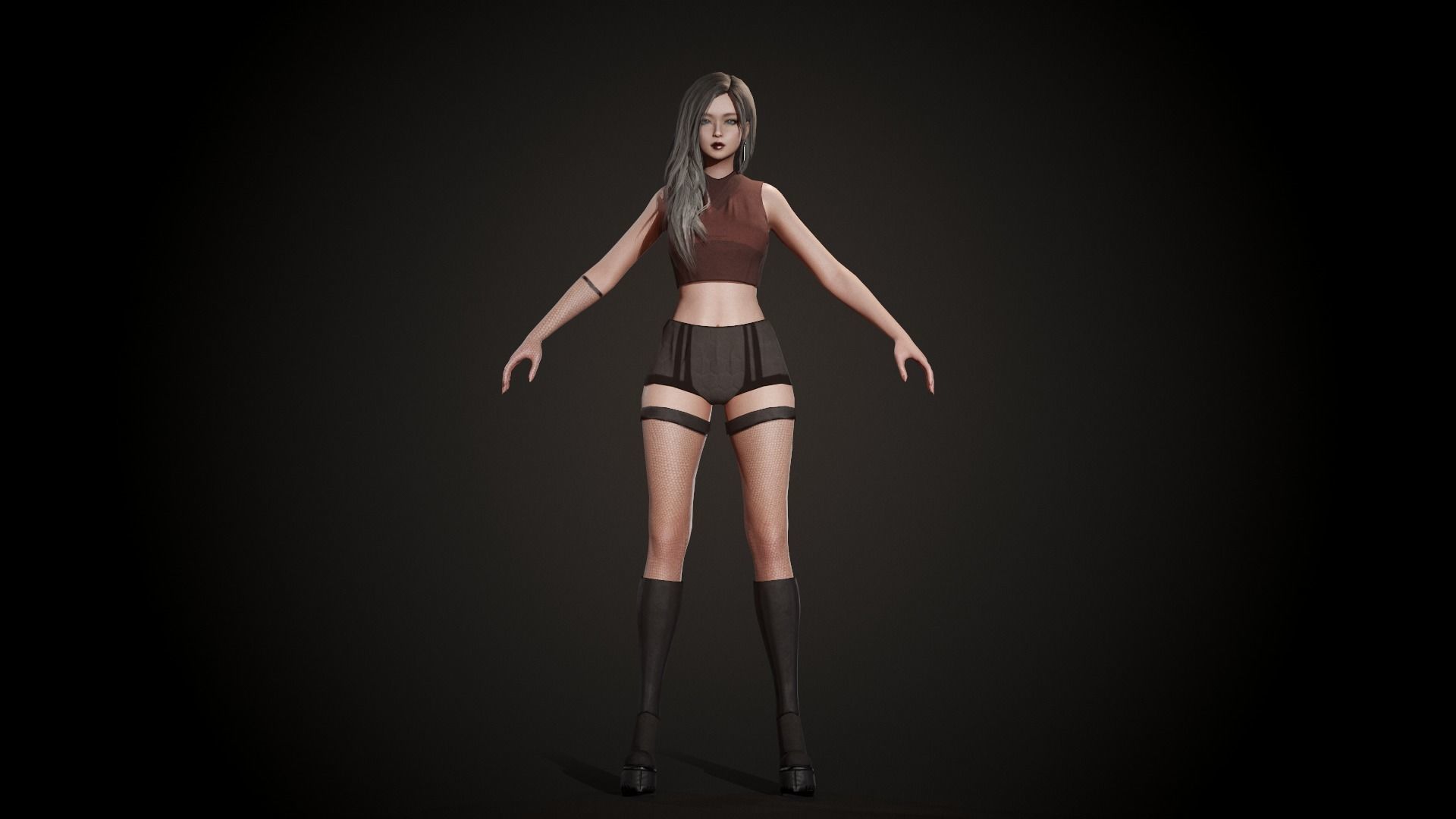 Techwear Girl - Modular Female Character Low-poly 3D model_6