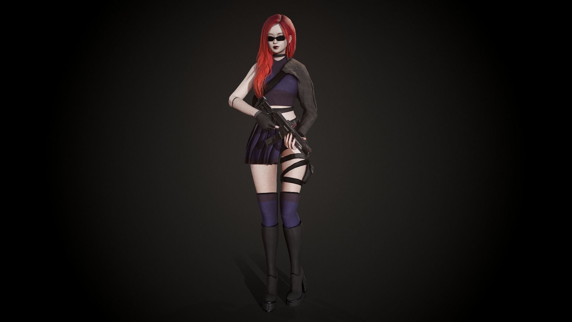 Techwear Girl - Modular Female Character Low-poly 3D model_9