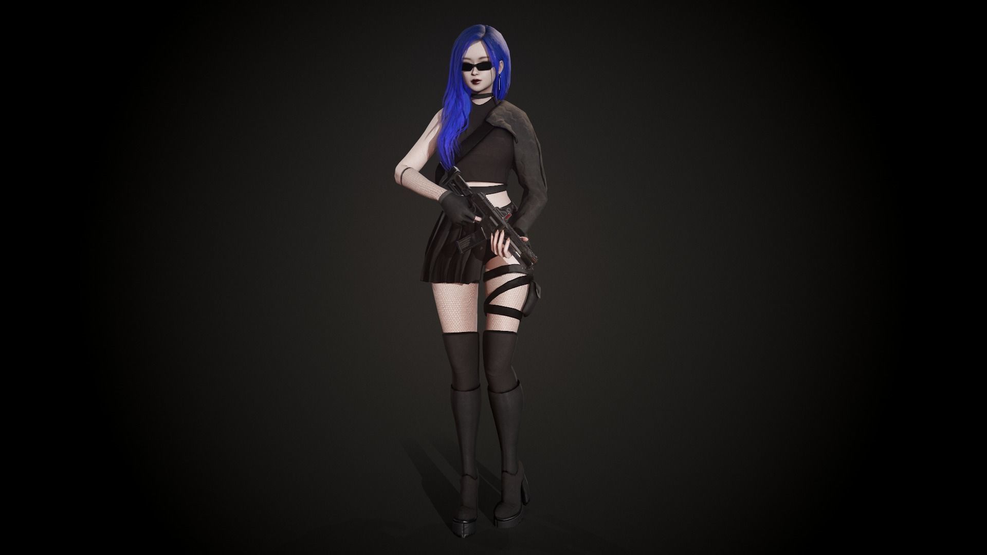 Techwear Girl - Modular Female Character Low-poly 3D model_12