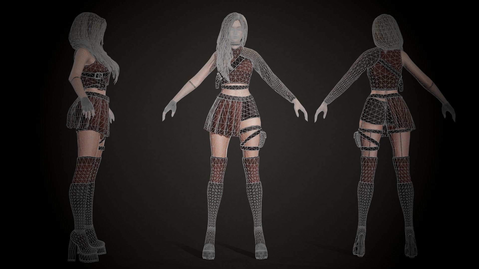 Techwear Girl - Modular Female Character Low-poly 3D model_4