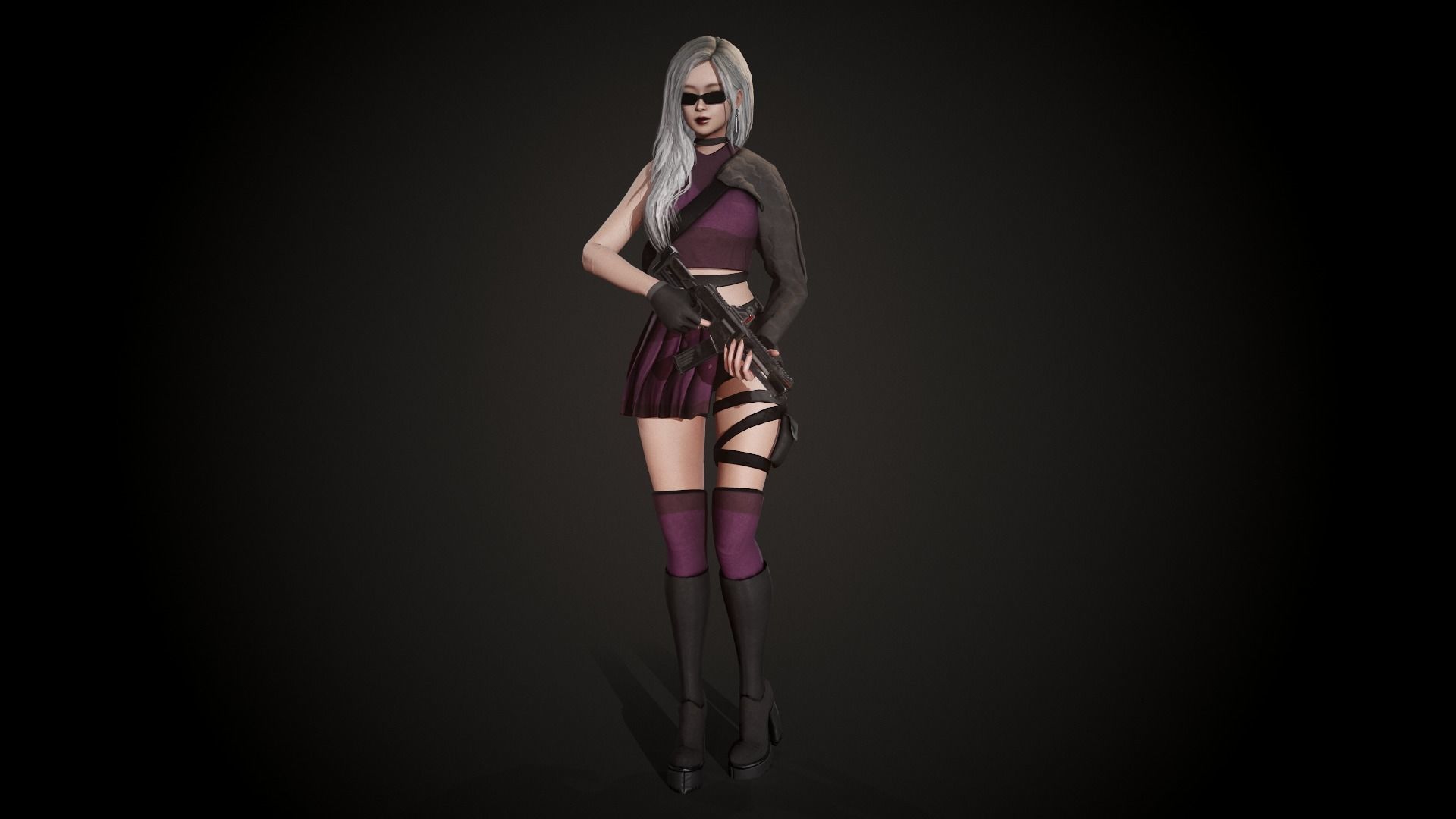 Techwear Girl - Modular Female Character Low-poly 3D model_11