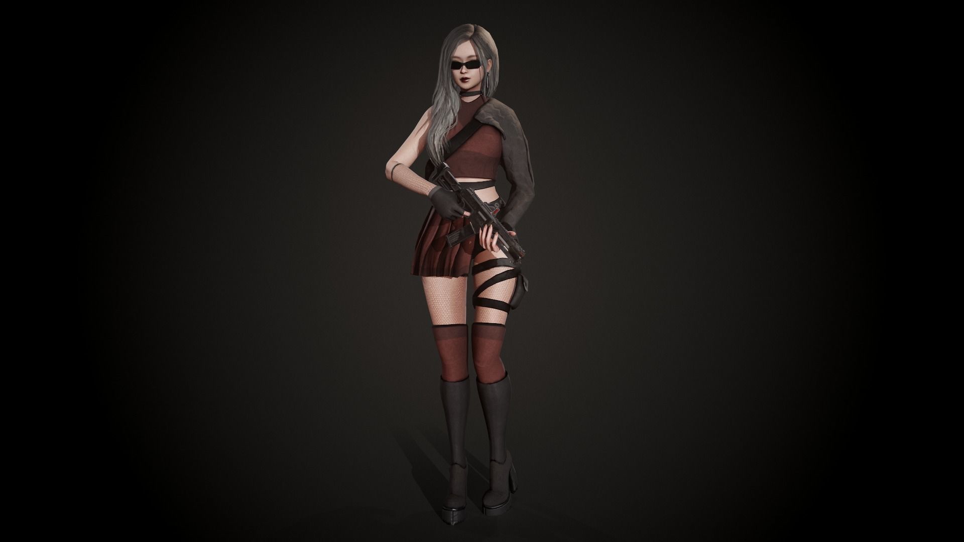 Techwear Girl - Modular Female Character Low-poly 3D model_2