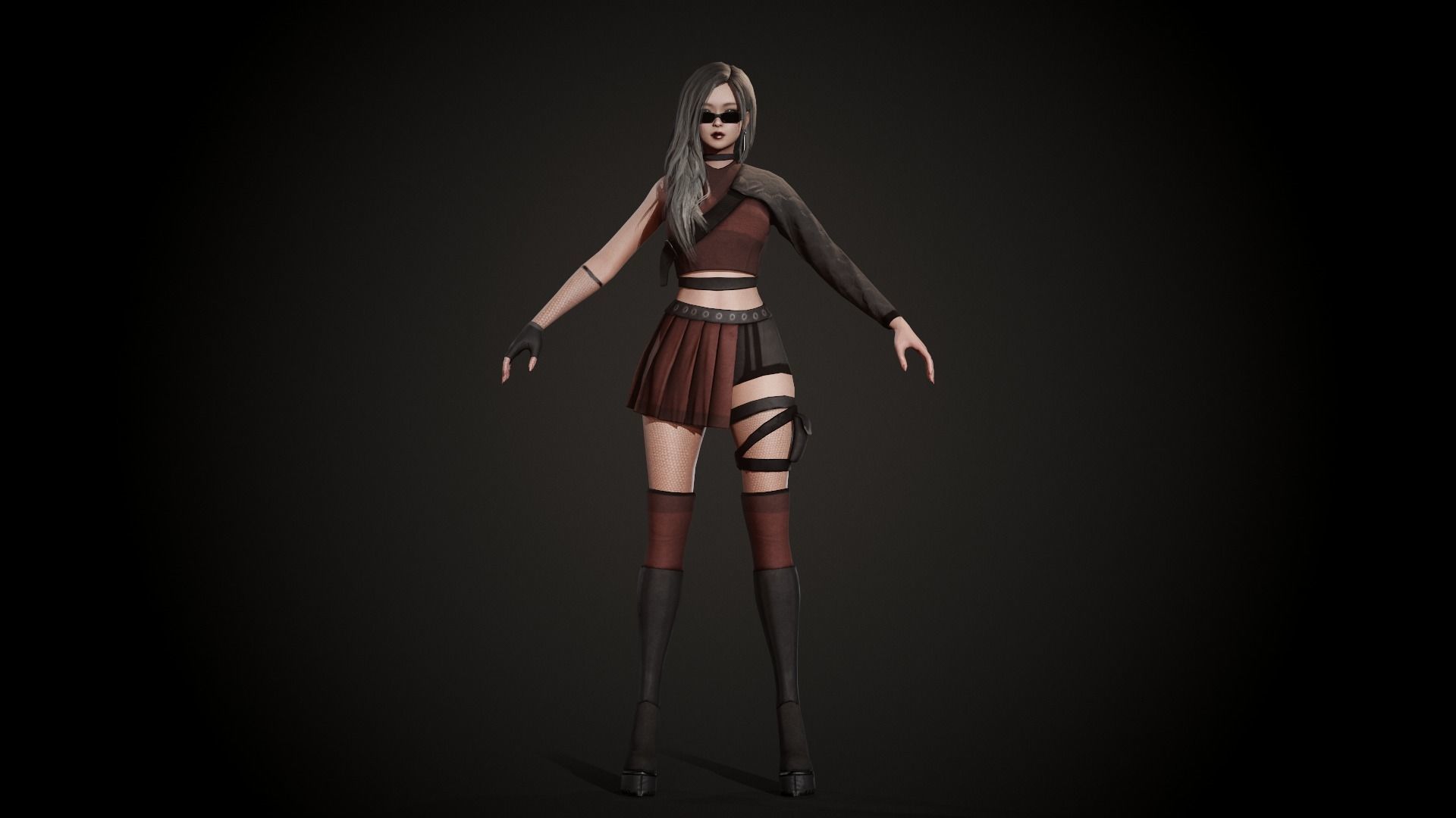 Techwear Girl - Modular Female Character Low-poly 3D model_5