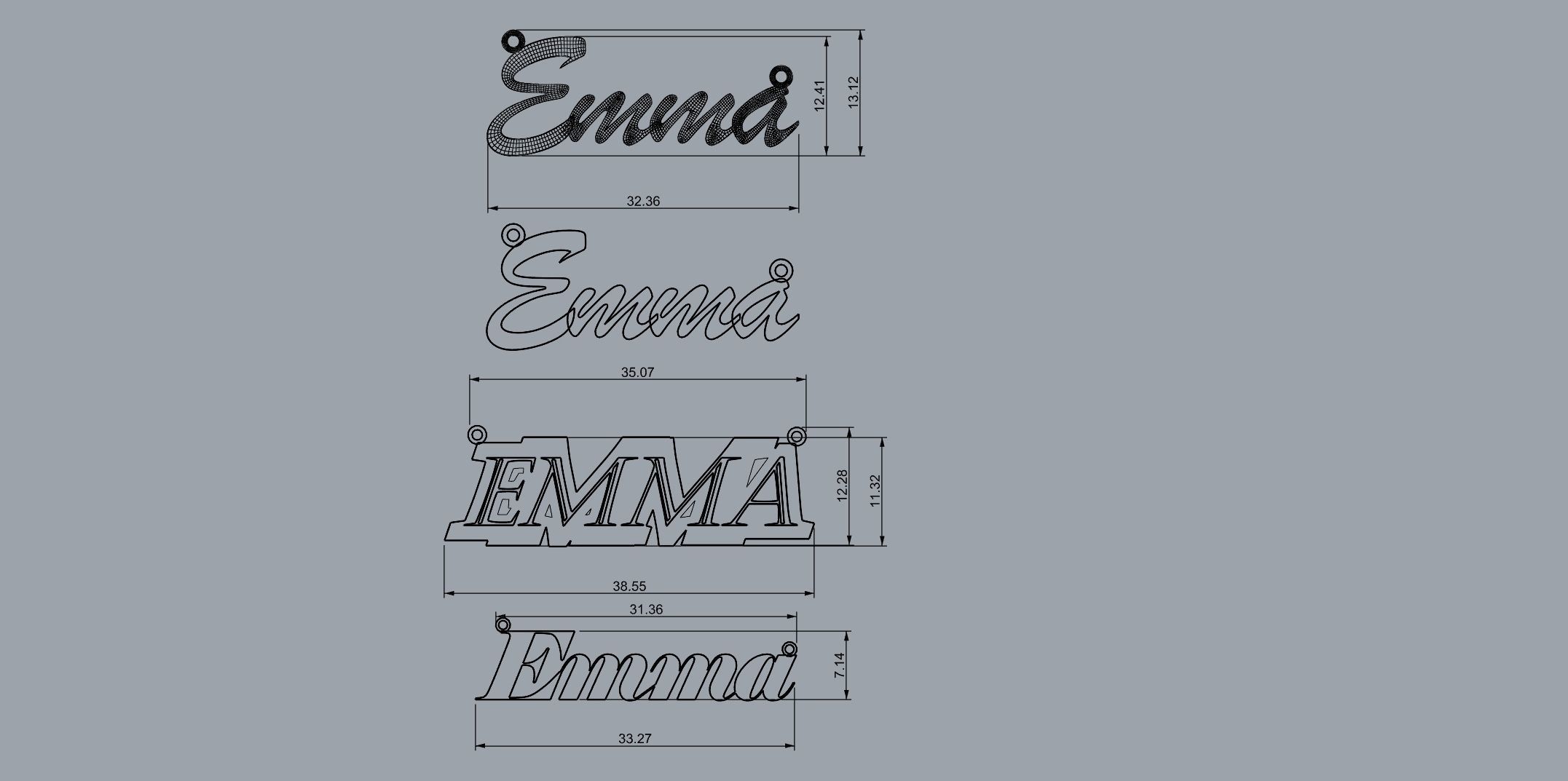 EMMA name pendants 4 pack 3D print model_1