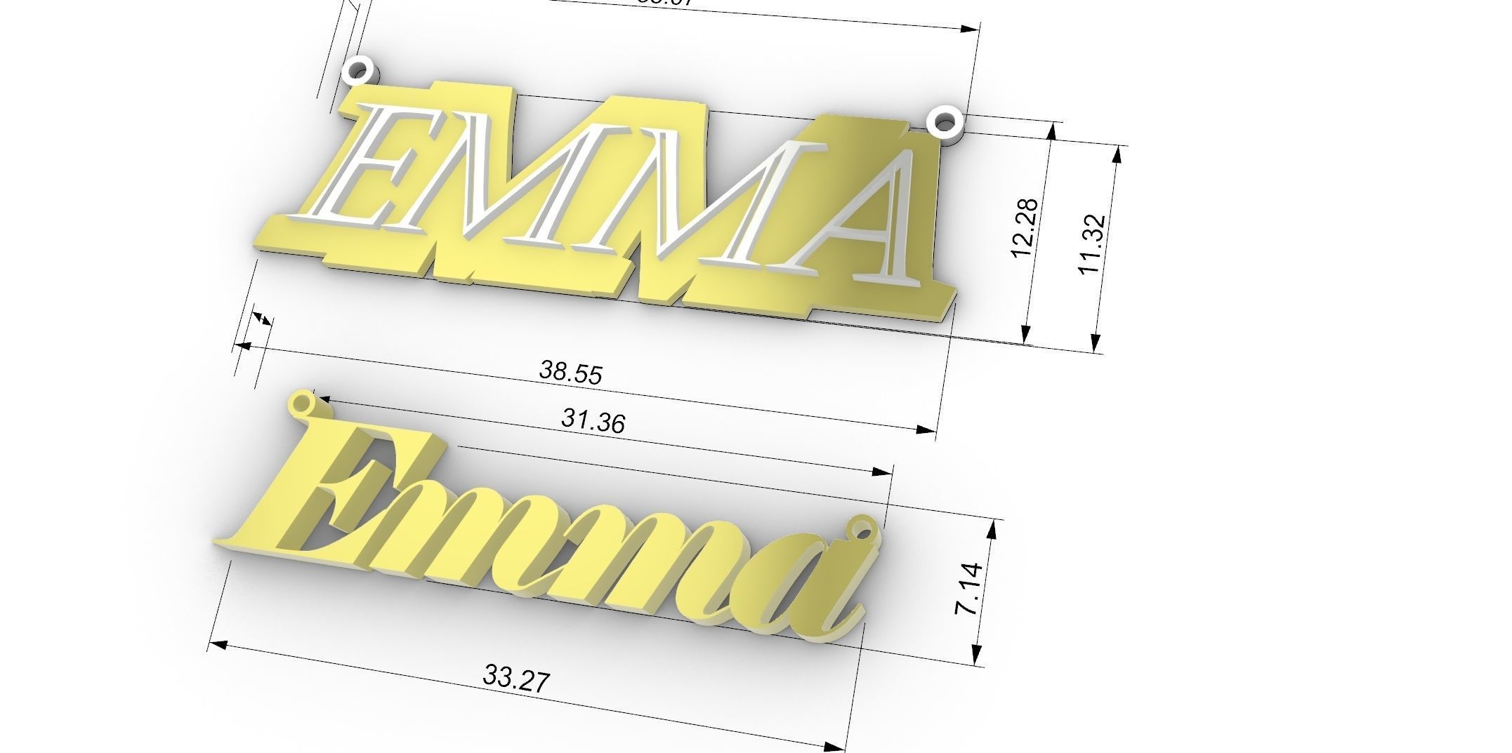 EMMA name pendants 4 pack 3D print model_4