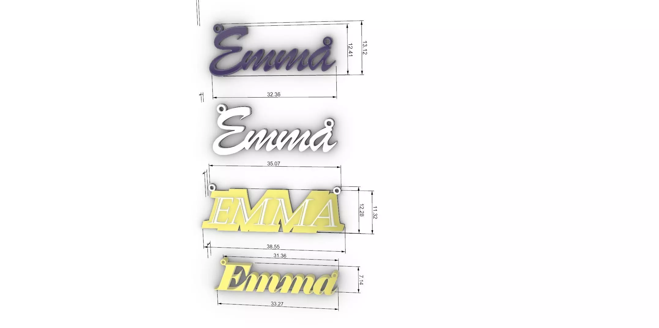 EMMA name pendants 4 pack 3D print model_0