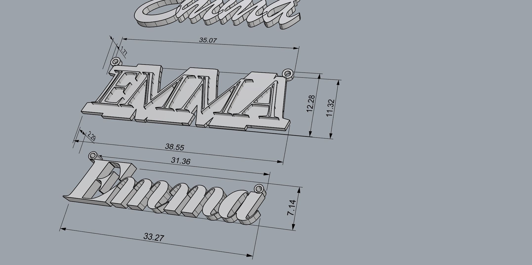 EMMA name pendants 4 pack 3D print model_3