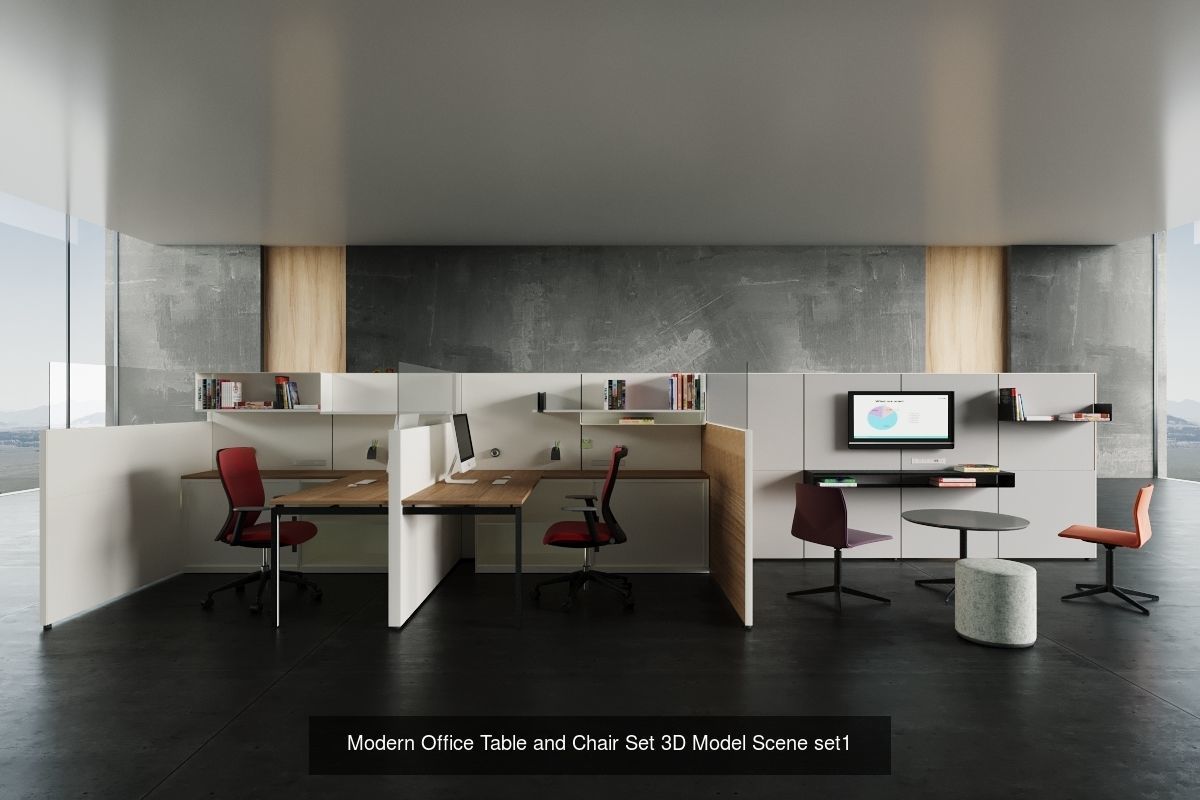 Modern Office Table and Chair 5set 3D Model Collection_5