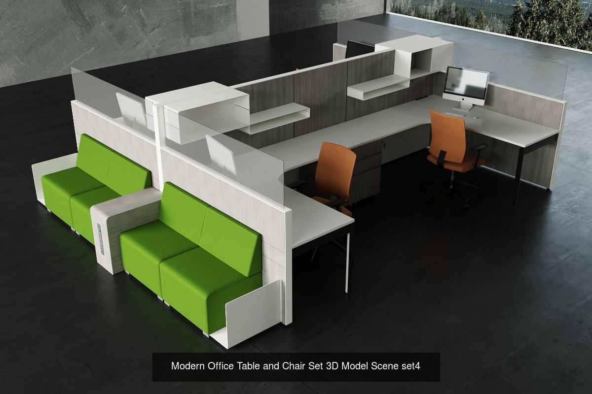 Modern Office Table and Chair 5set 3D Model Collection_2
