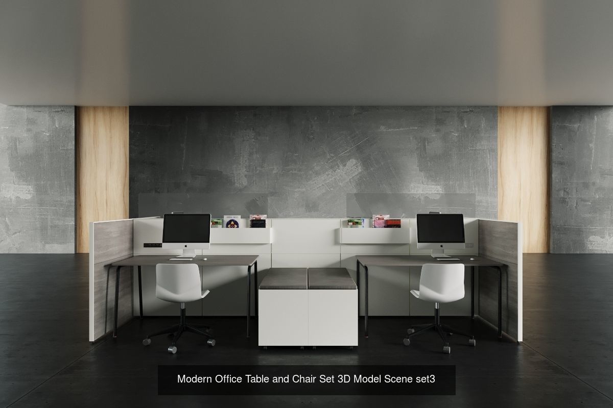 Modern Office Table and Chair 5set 3D Model Collection_3