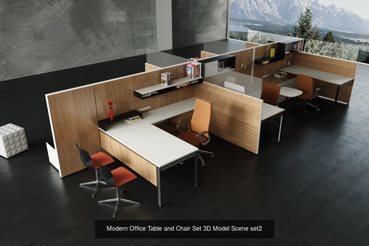 Modern Office Table and Chair 5set 3D Model Collection_4