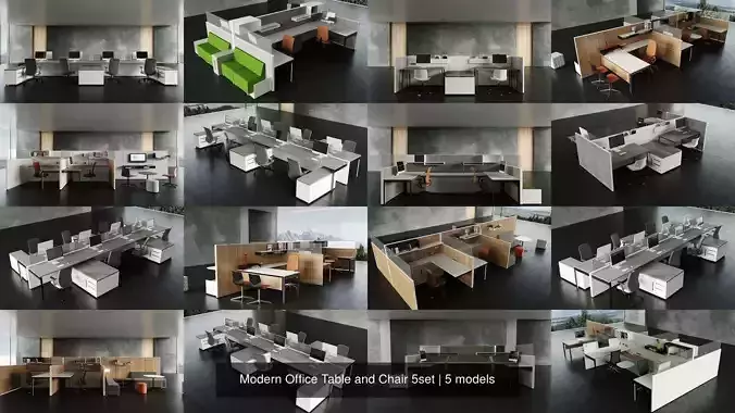 Modern Office Table and Chair 5set 3D Model Collection