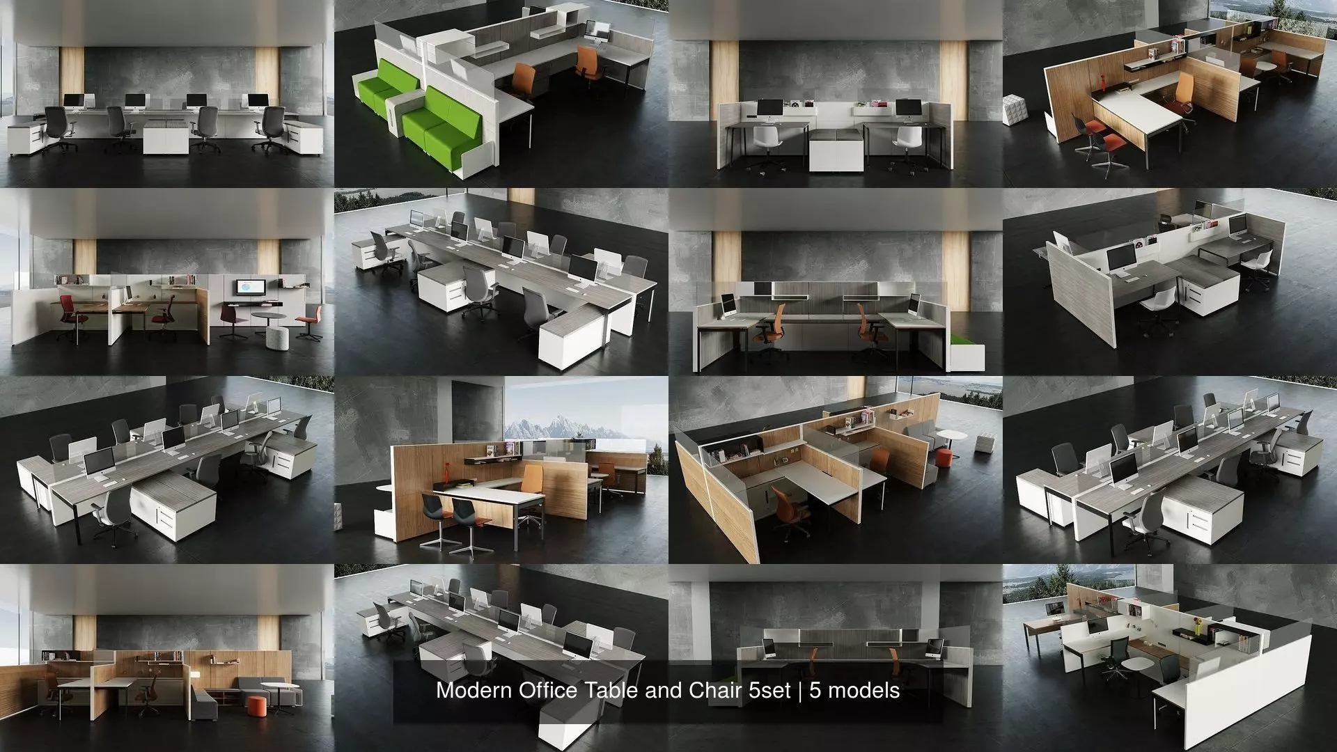 Modern Office Table and Chair 5set 3D Model Collection_0