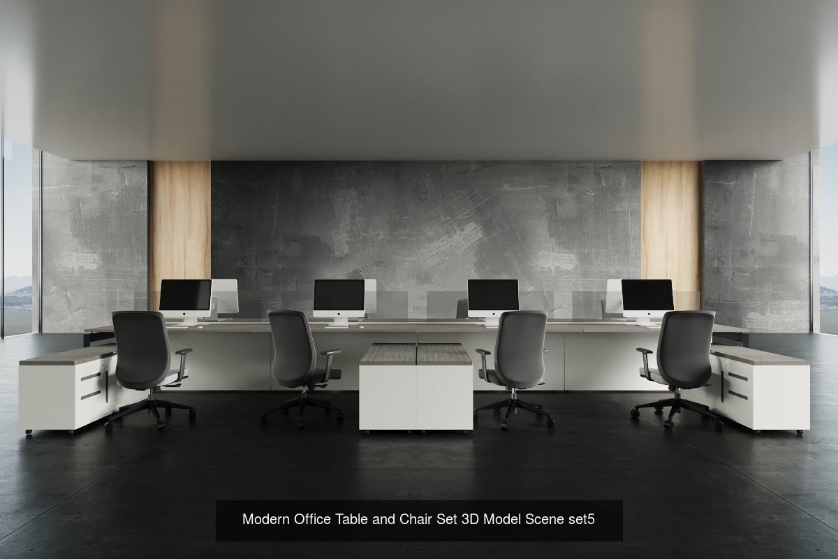 Modern Office Table and Chair 5set 3D Model Collection_1