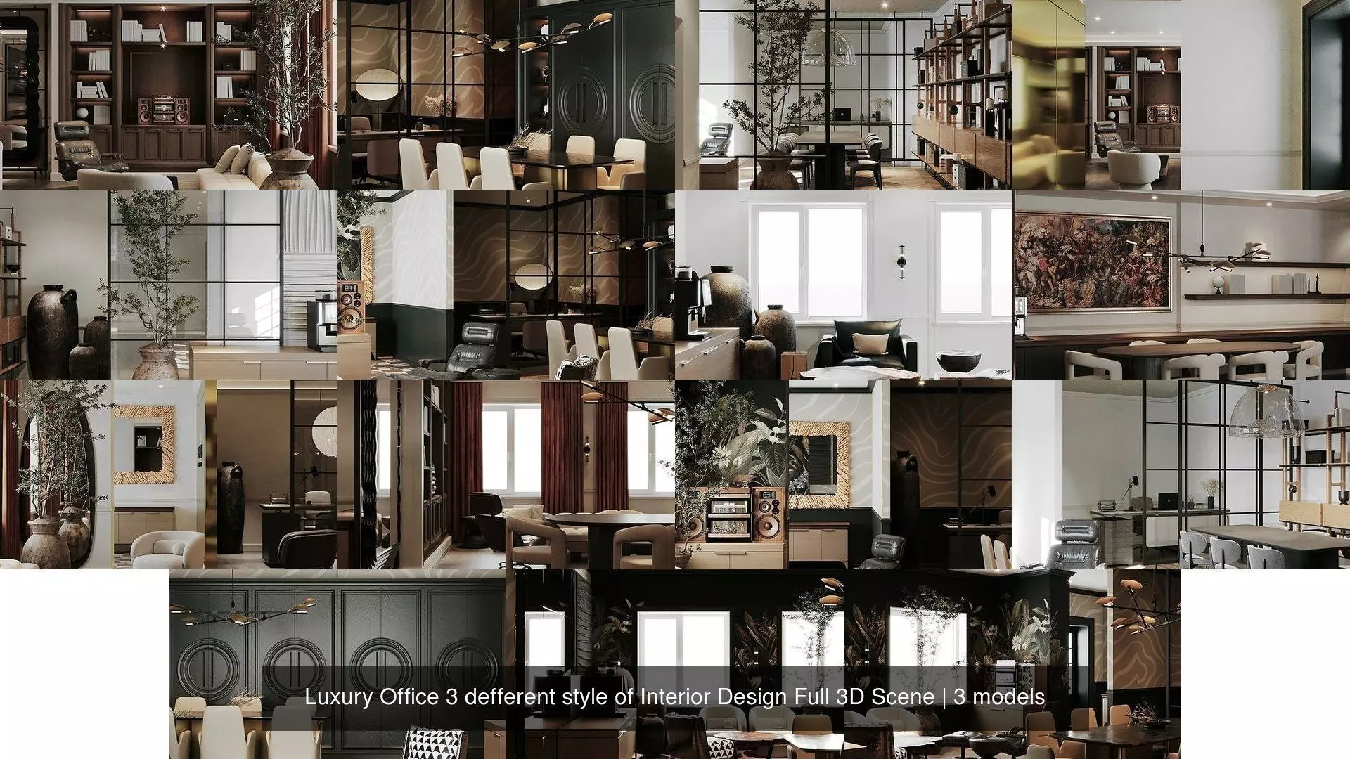 Luxury Office 3 defferent style of Interior Design Full 3D Scene 3D Model Collection_0