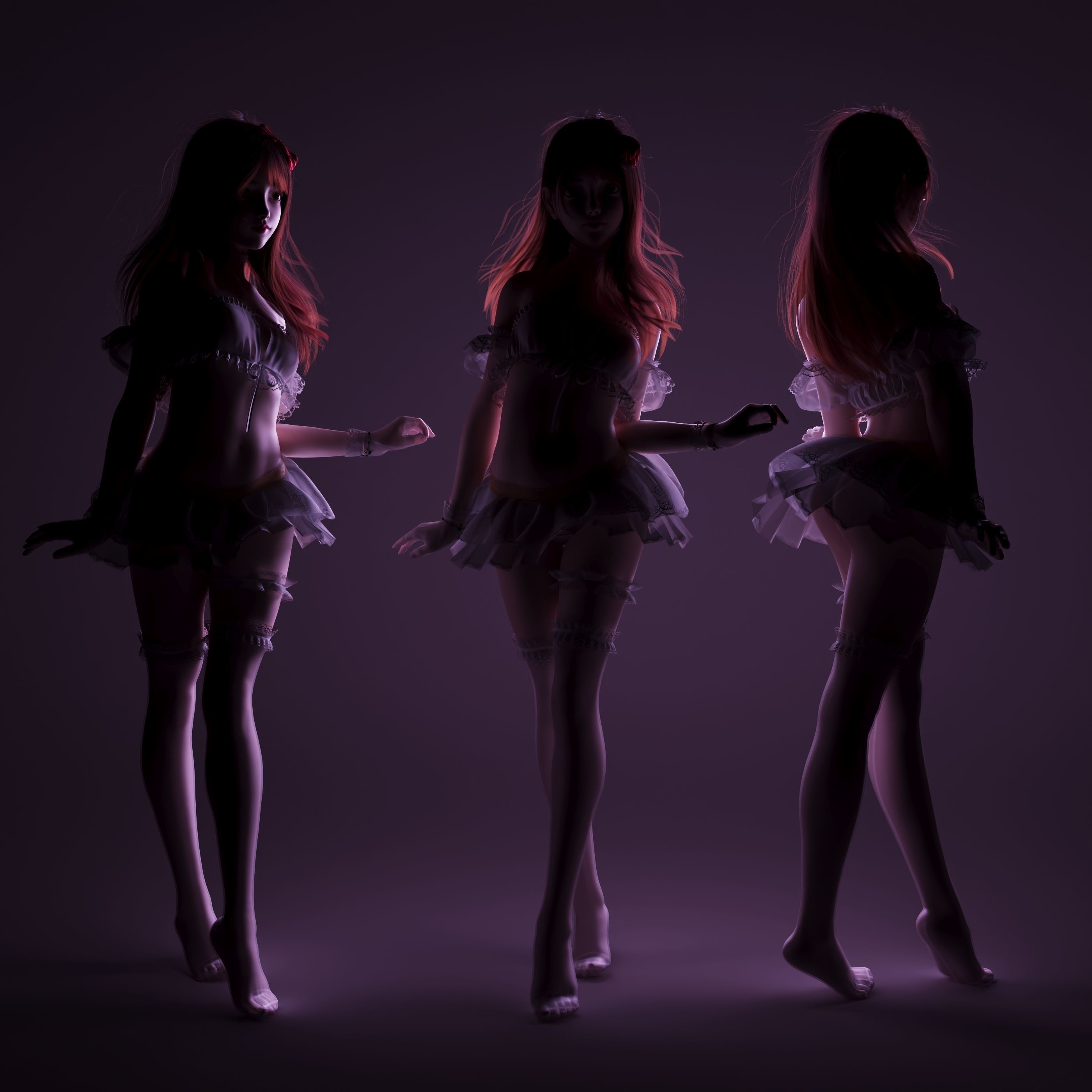 red hair sexy girl in Lace Suit 3D model_4