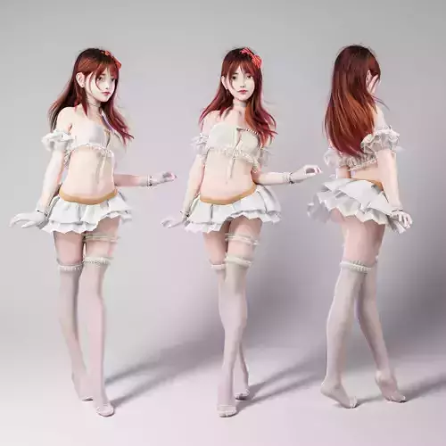 red hair sexy girl in Lace Suit 3D model