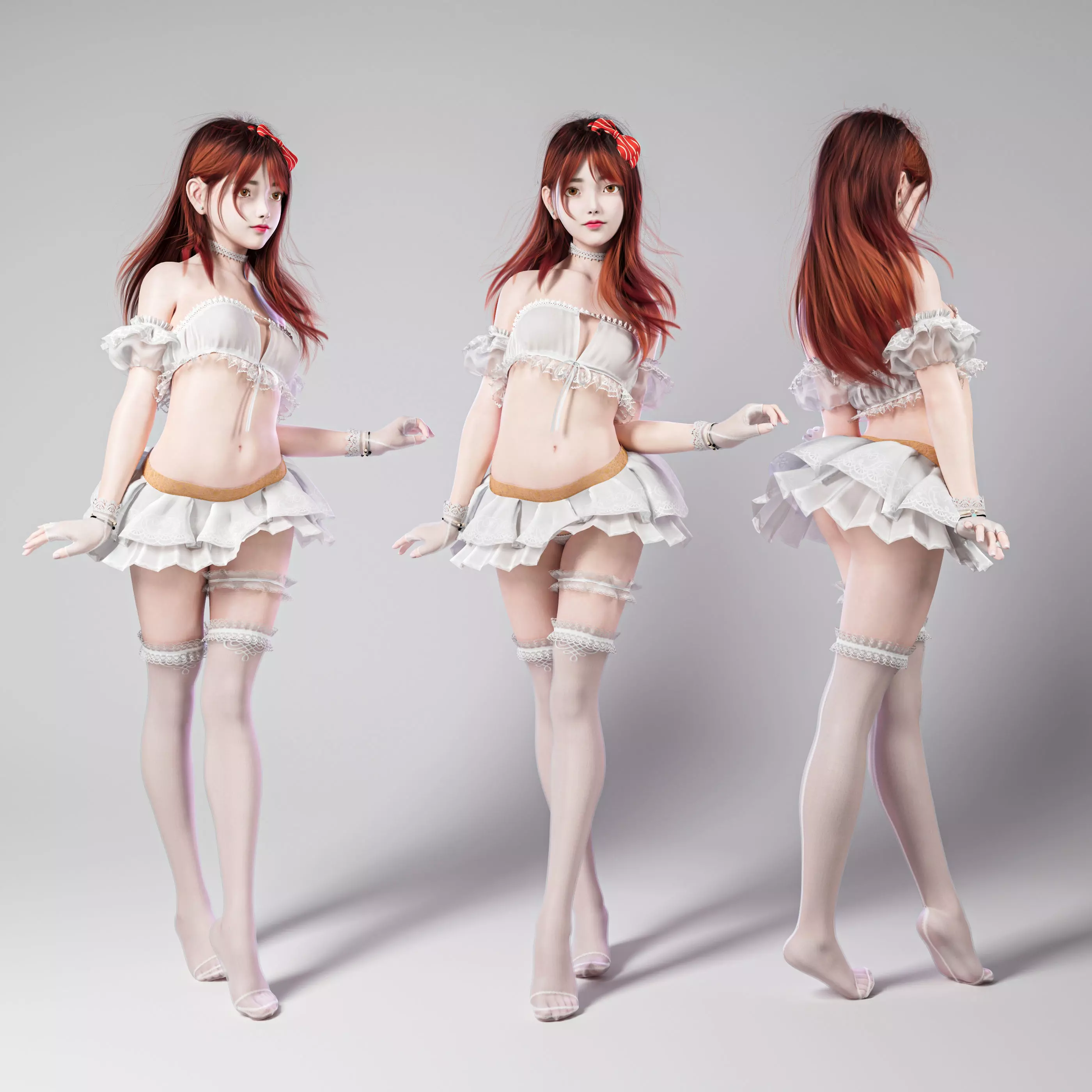 red hair sexy girl in Lace Suit 3D model_0