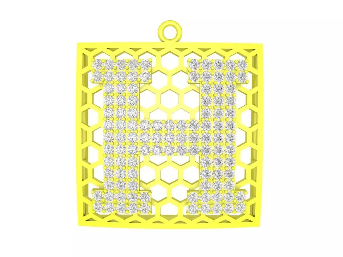A4657 H Letter Diamond Women Pendant 3D Model 3D print model_0