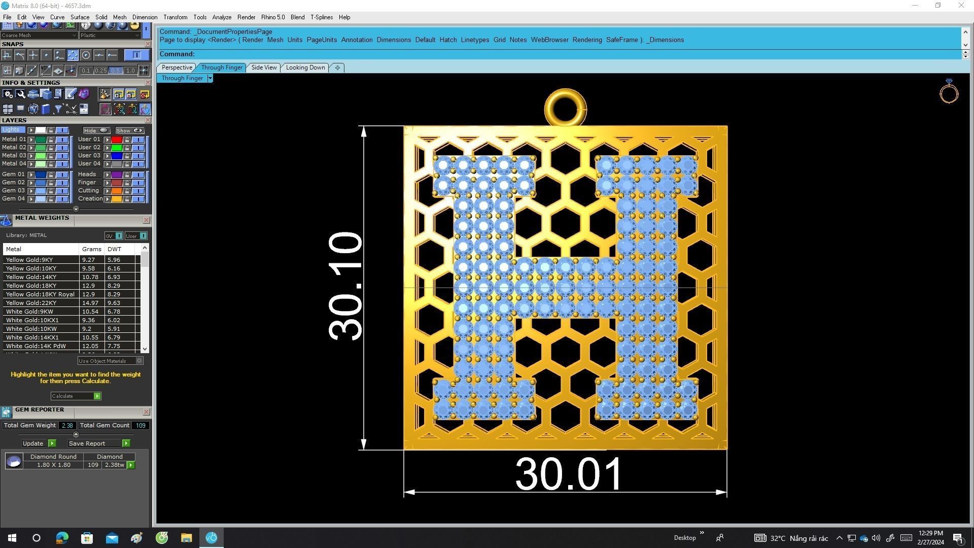 A4657 H Letter Diamond Women Pendant 3D Model 3D print model_6