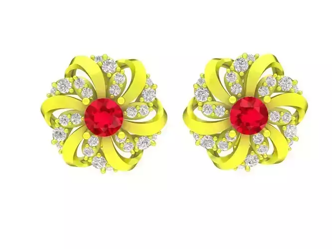 A4649 Diamond Flower Earrings 3D Model