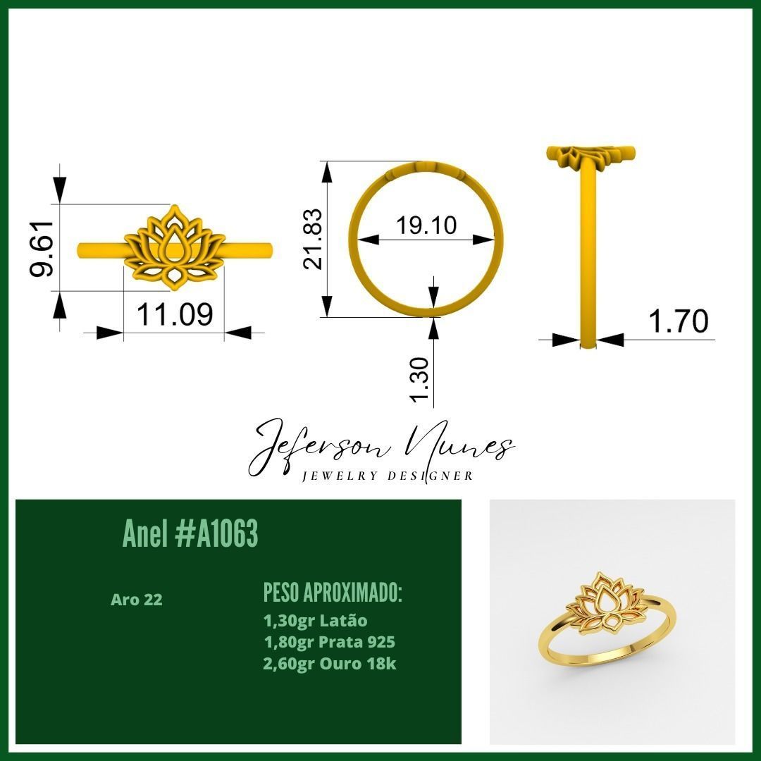 Anel Flor de Lotus A1063 3D print model_2