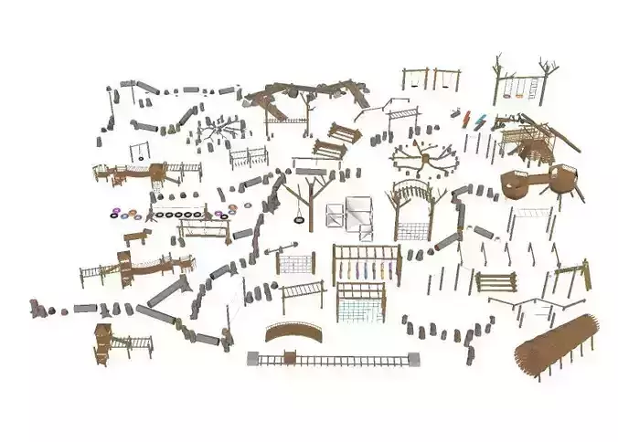 Outdoor Wood playground Low-poly 3D model2