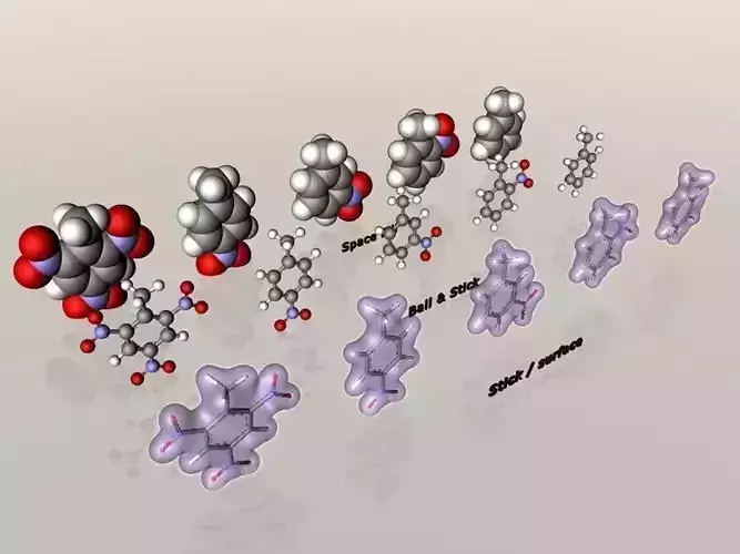 Collection of toluene nitrotoluene and trinitrotoluene TNT 3D model