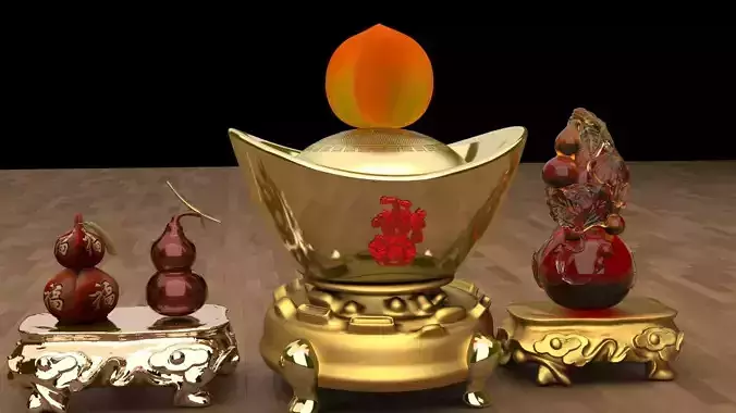 Chinese gold Ingot  and gourd 