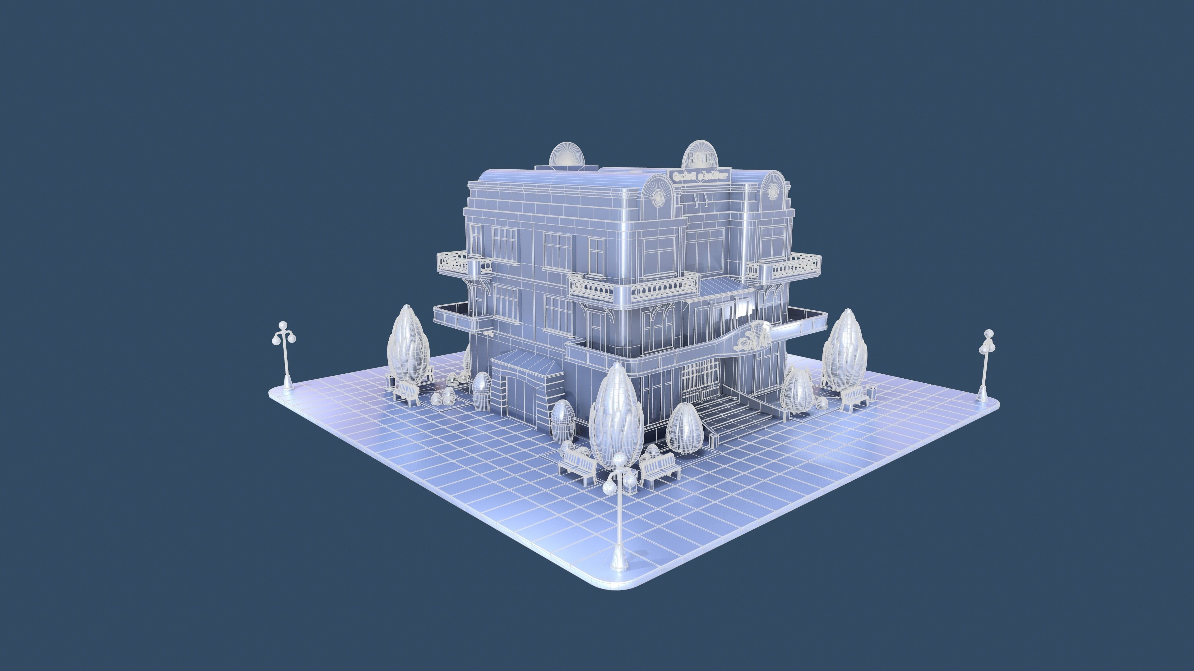 Model STYLIZED BUILDING - Hotel 3 3D model_4
