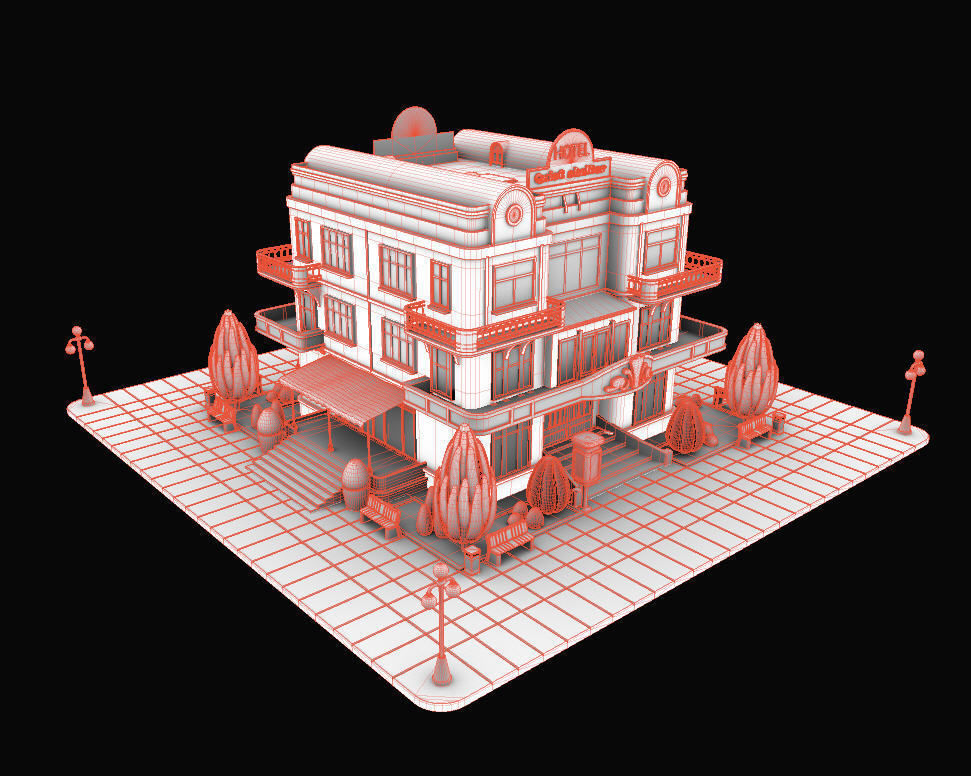 Model STYLIZED BUILDING - Hotel 3 3D model_3