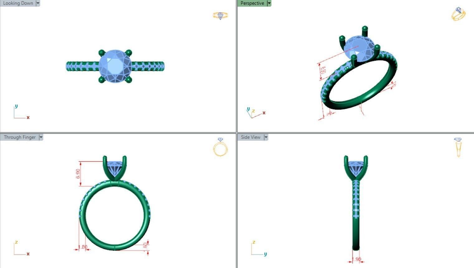 Diamond solitaire ring 3D print model_5
