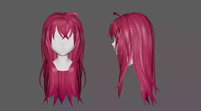 Anime hair style 8 low poly for woman and girl 