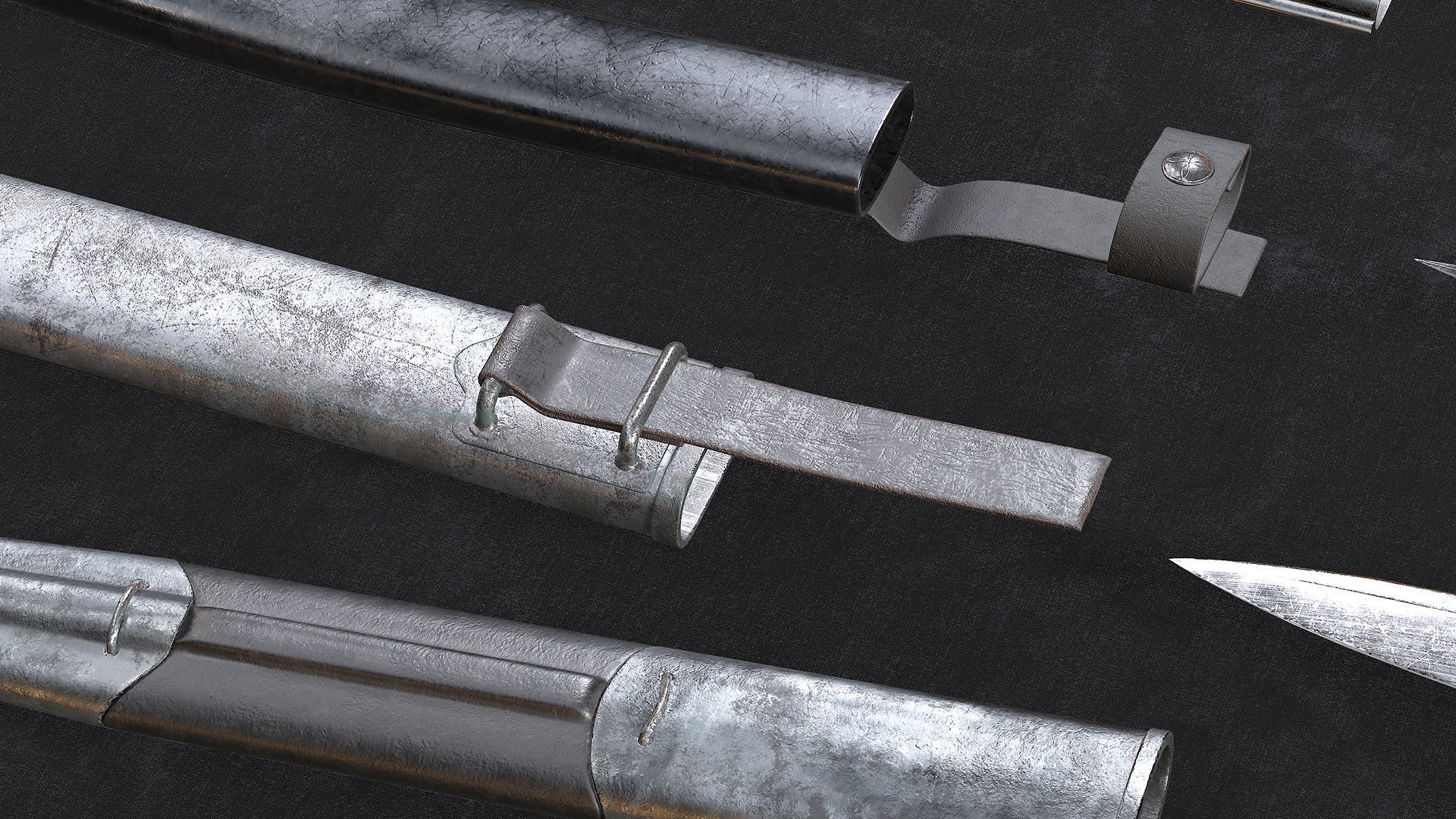 WWI Knives realistic pack 3D model_4