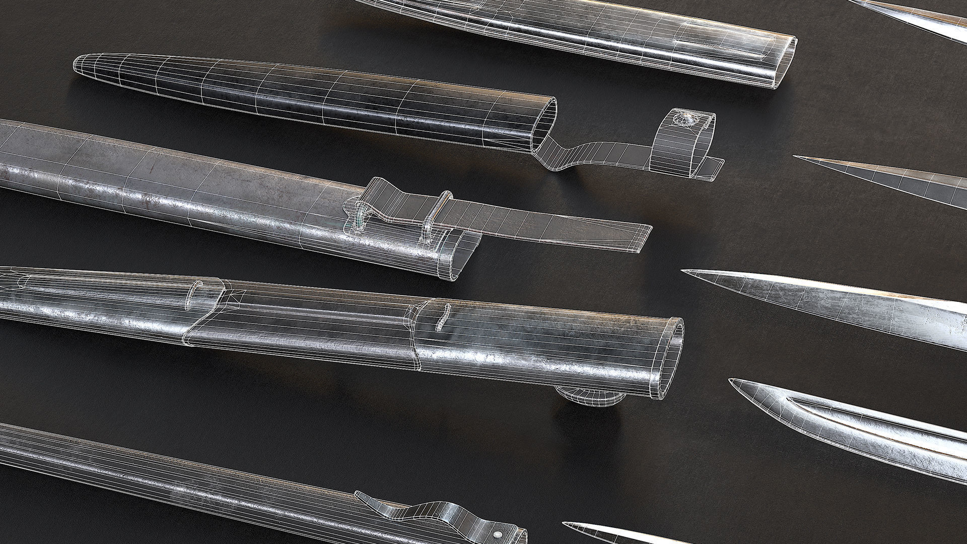 WWI Knives realistic pack 3D model_22