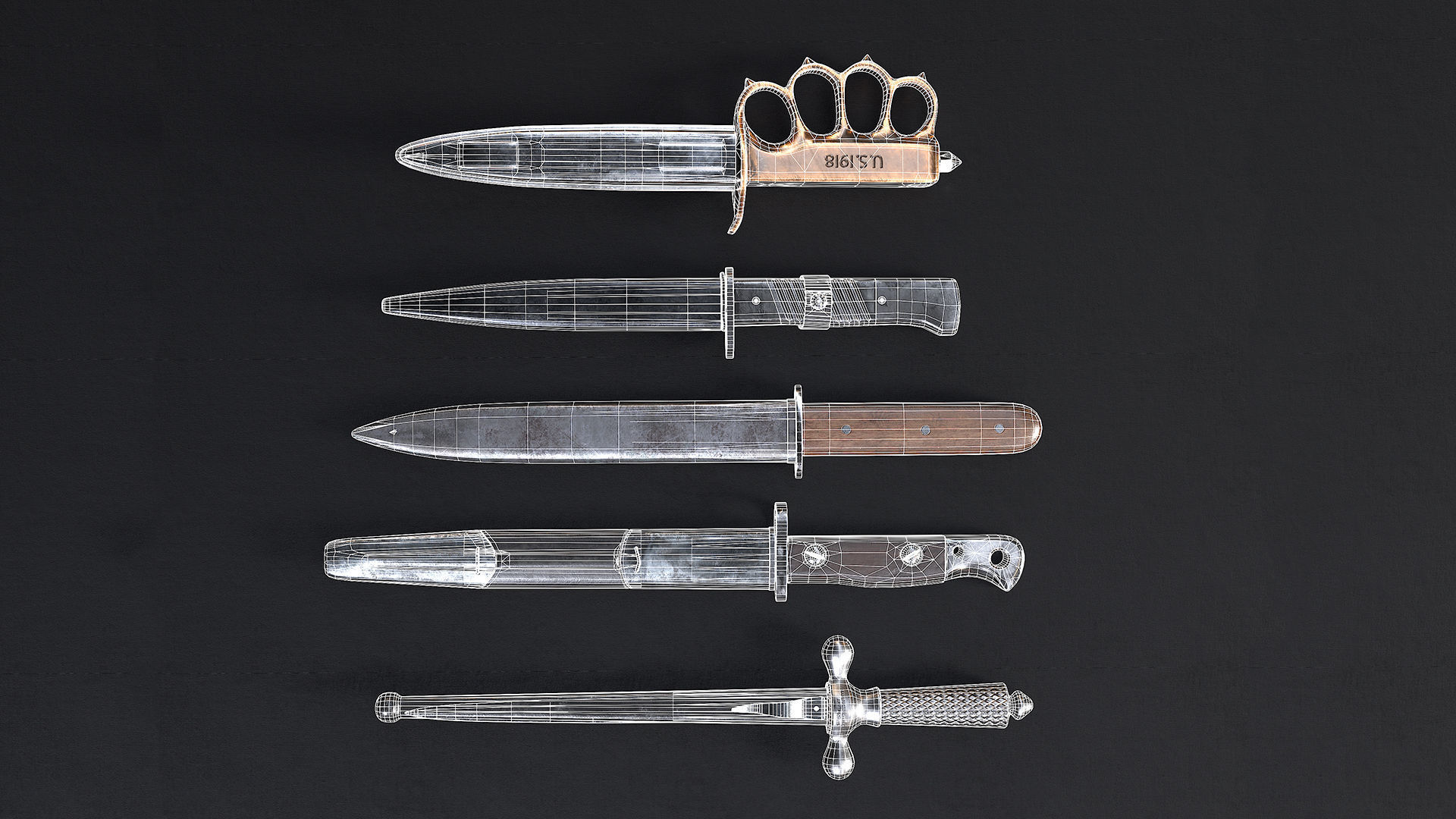 WWI Knives realistic pack 3D model_21
