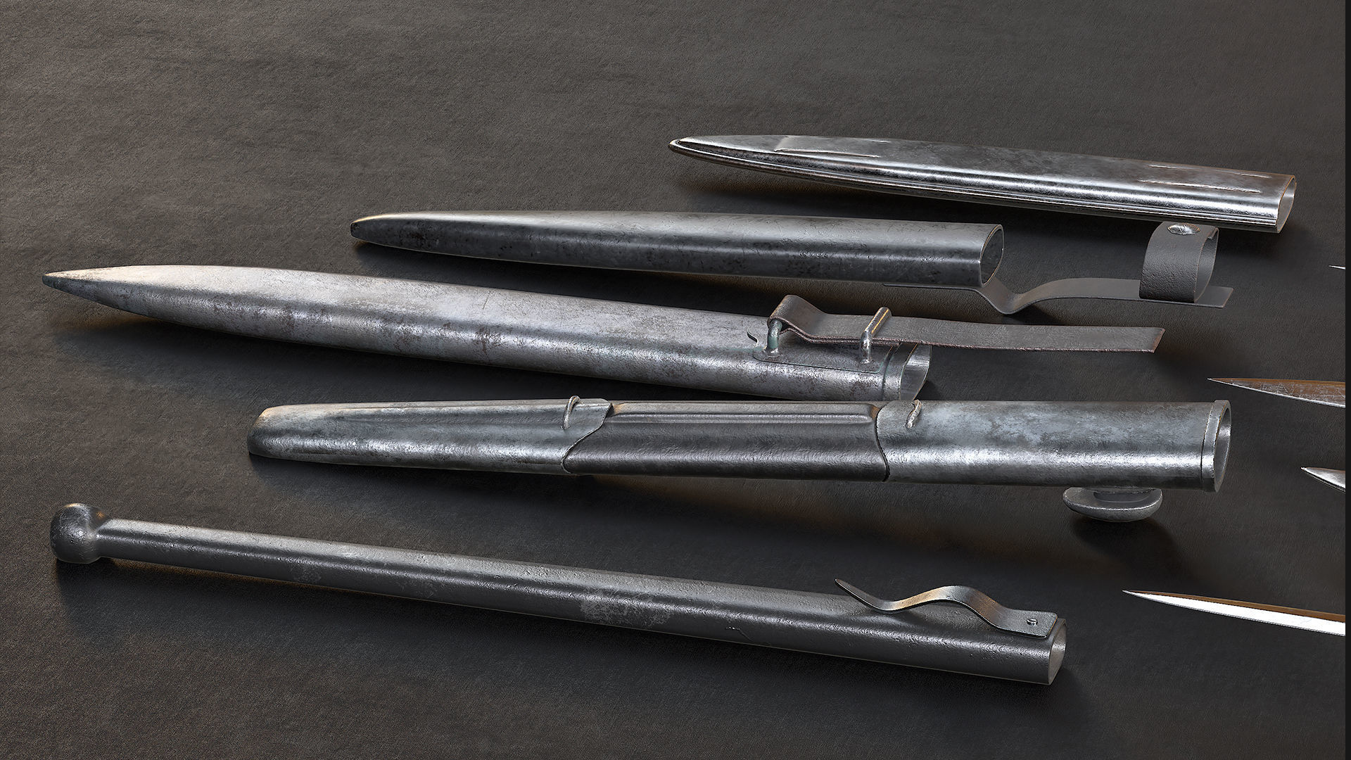 WWI Knives realistic pack 3D model_6