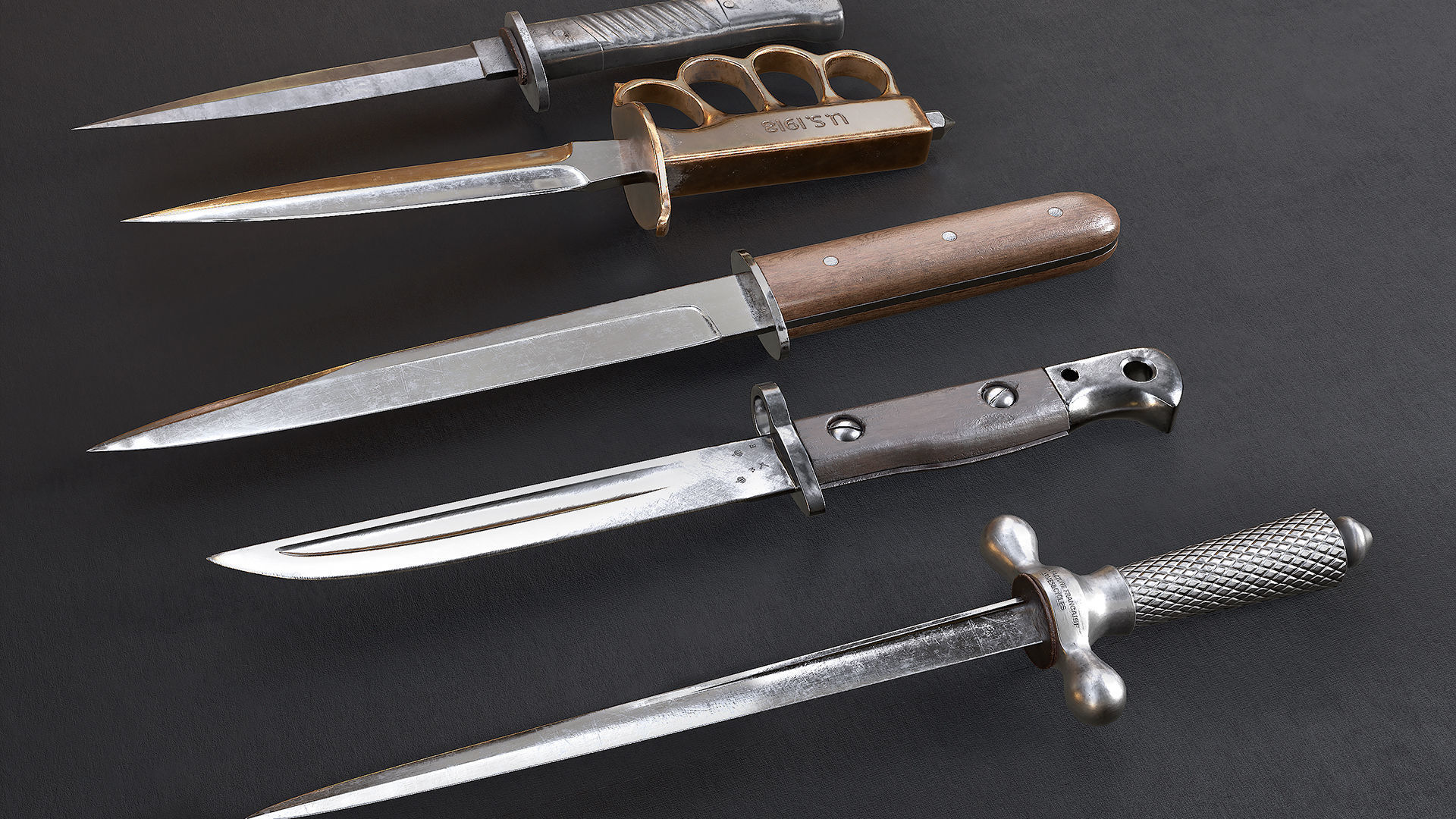 WWI Knives realistic pack 3D model_1