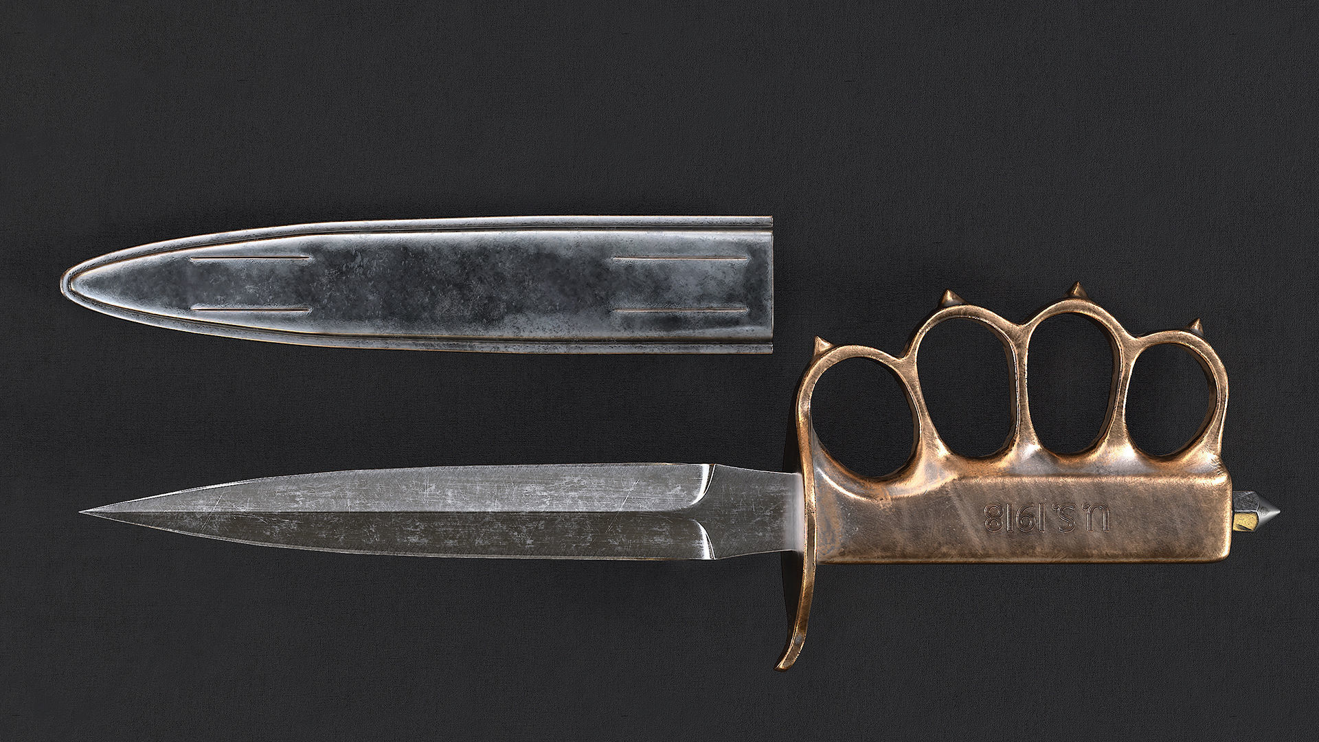 WWI Knives realistic pack 3D model_16