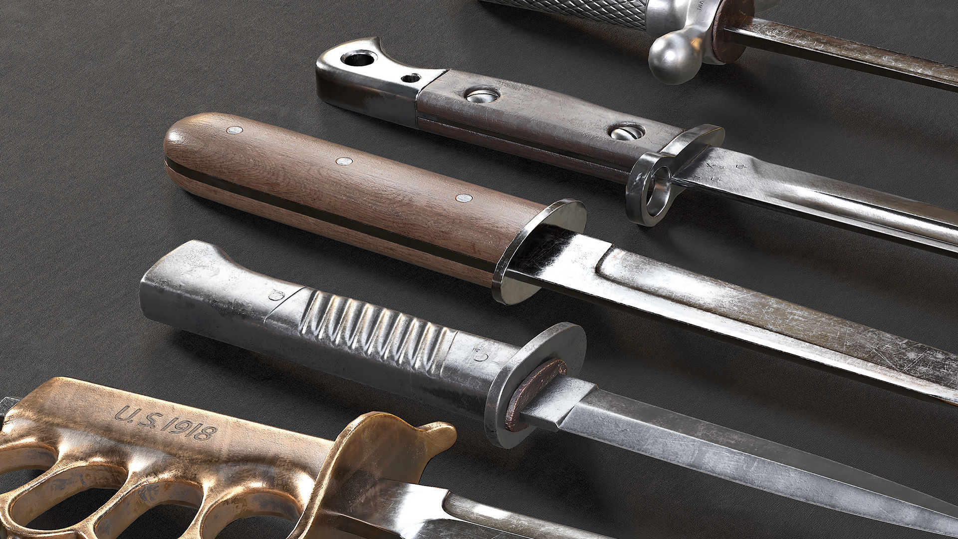 WWI Knives realistic pack 3D model_2