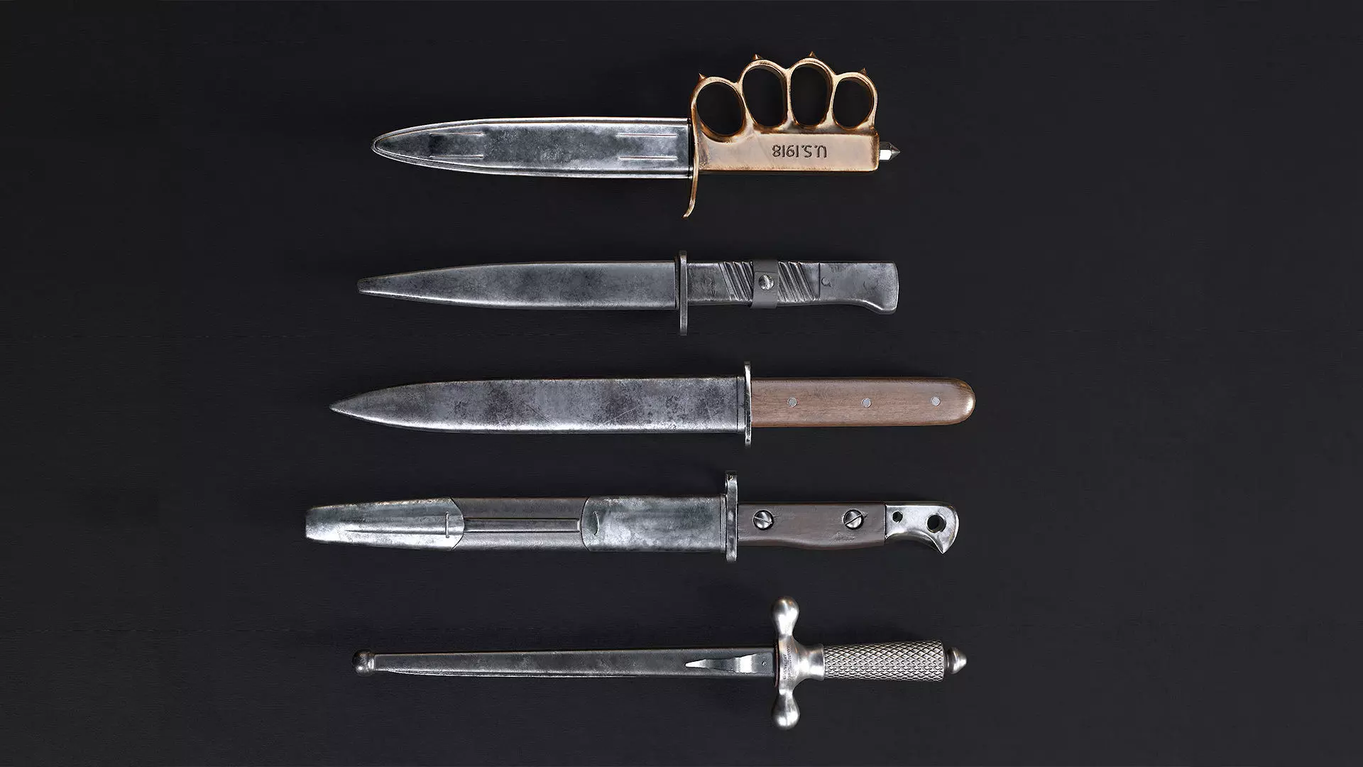 WWI Knives realistic pack 3D model_0